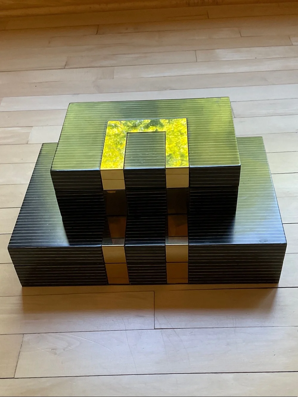 Modern Decorative Wood Box Set with Inlaid Brass Accents